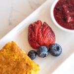 Honey, Orange & Almond Bake With Strawberry Balsamic Sauce